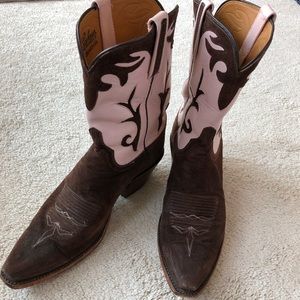 Lucchese Handmde Pink lthr/Brown suede cowboy boot